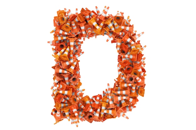 Letter D from traffic cones 3D rendering