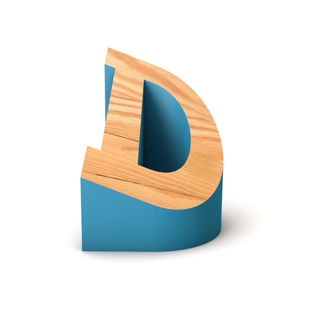 Letter D houten schuin lettertype 3D-rendering