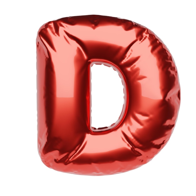 Letter D made of red inflatable balloon isolated on white background 3D rendering illustration