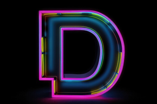 Photo letter d retro s neon style on black background