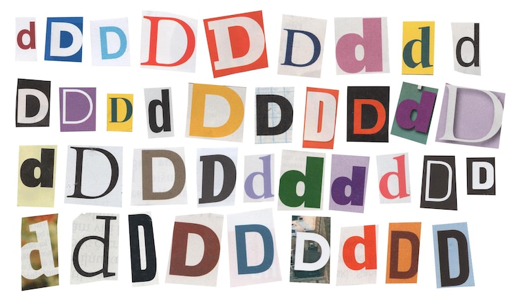 Foto letter d tijdschrift uitgesneden lettertype losgeld brief geïsoleerd collage elementen voor tekst alfabet hand mad