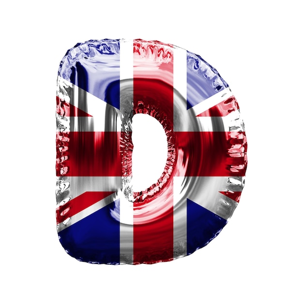 Letter d Union Jack Groot-Brittannië vlag folieballon lettertype d render