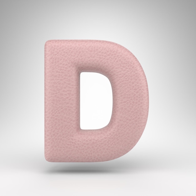 Photo letter d uppercase on white background. pink leather 3d rendered font with skin texture.