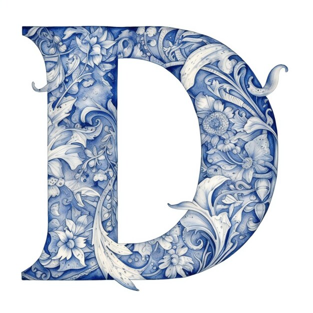 Photo a letter d with blue and white floral patterns