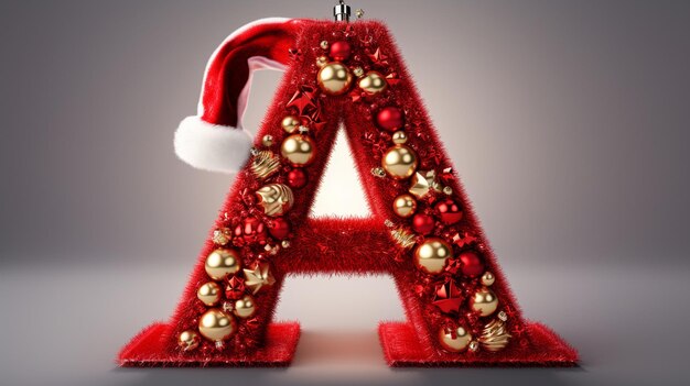 Photo letter a decorated with christmas ornaments with red santa hat