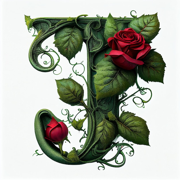 Foto lettera verde intenso incisa con graziosi fiori di vite