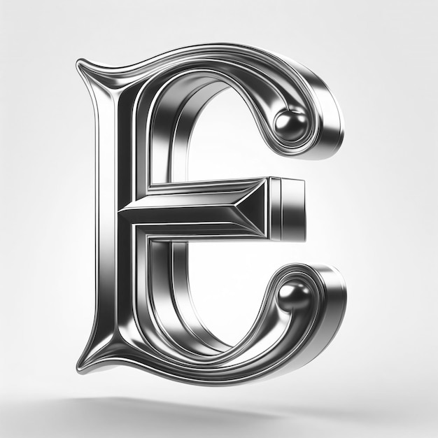 Letter E Cast in Luxurious metal on White backdrop looks like metallic alphabet e logo design