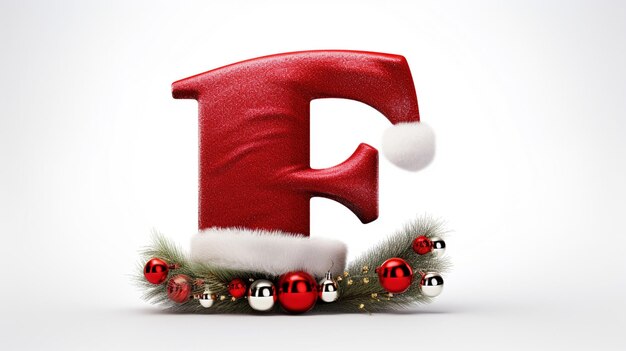 Letter E decorated with Christmas ornaments with red Santa Hat