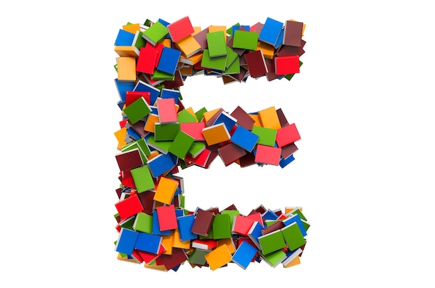 Letter E from colored books 3D rendering