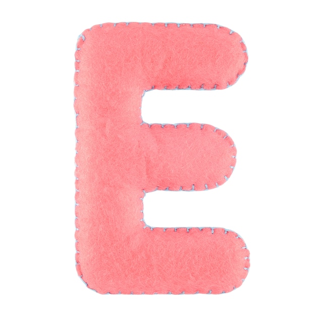 Photo letter e from felt isolated on white