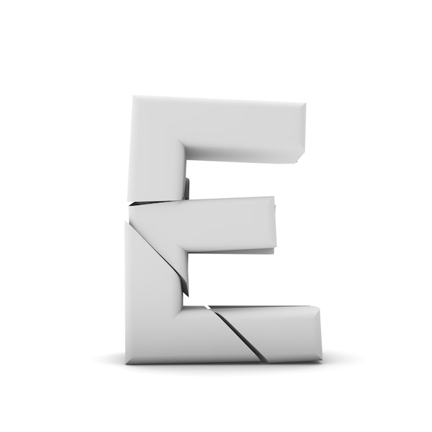 Letter E Gebroken gebarsten lettertype 3D-rendering