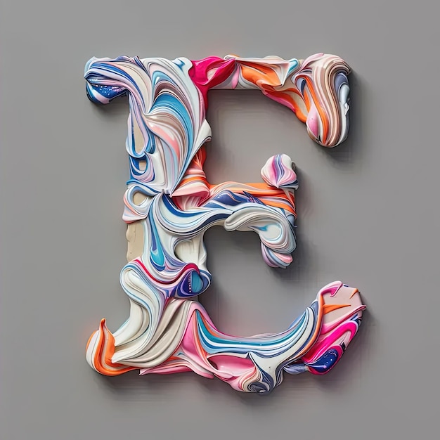 The letter e is made up of multicolored paper