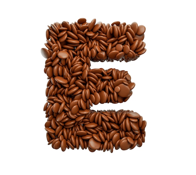 Letter E made of chocolate Coated Beans Chocolate Candies Alphabet Word E 3d illustration