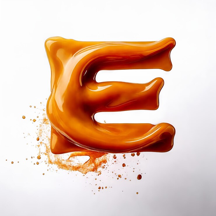 Photo letter e made of melted caramel