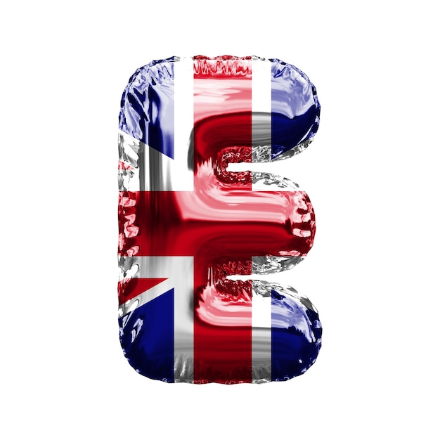 Letter e Union Jack Groot-Brittannië vlag folieballon lettertype d render