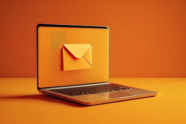 Letter en e-mail icoon op laptop scherm op oranje achtergrond technologie Generatieve AI