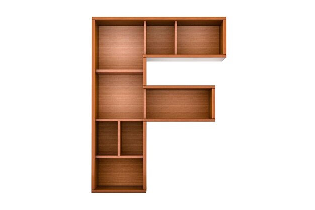 Photo letter f alphabet as bookshelf without books 3d rendering