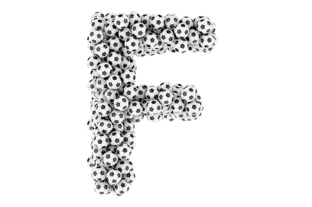 Letter F from soccer balls or football balls 3D rendering isolated on white background