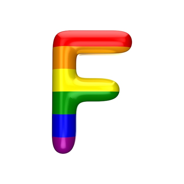 Letter F gay pride regenboogvlag alfabet LGBT lettertype 3D-rendering