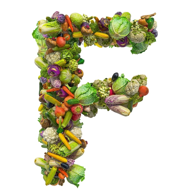 Foto letter f groenten lettertype 3d-rendering