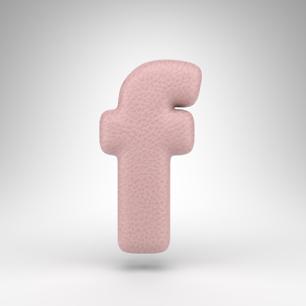 Letter F lowercase on white background. Pink leather 3D rendered font with skin texture.