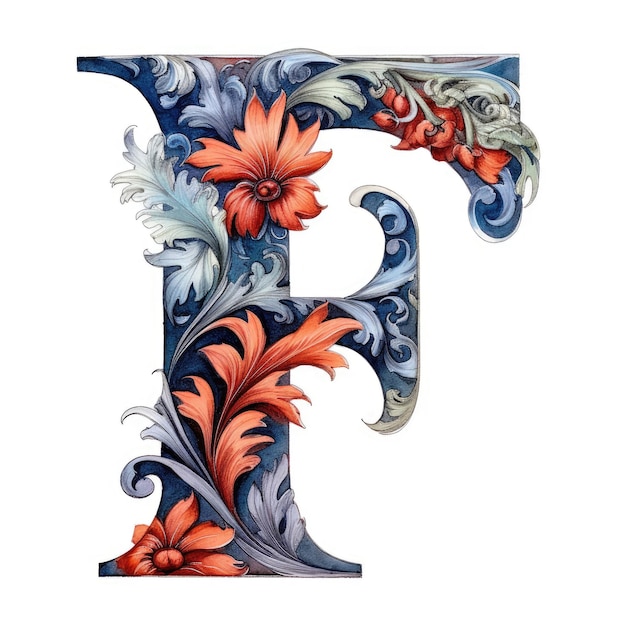 Photo letter f made of real natural flowers and leaves flower font concept generative ai