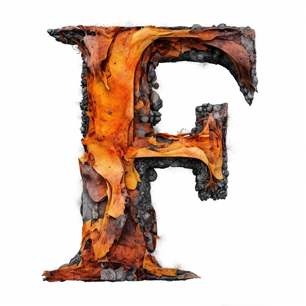 Letter f made of rusty steel on white background generative ai