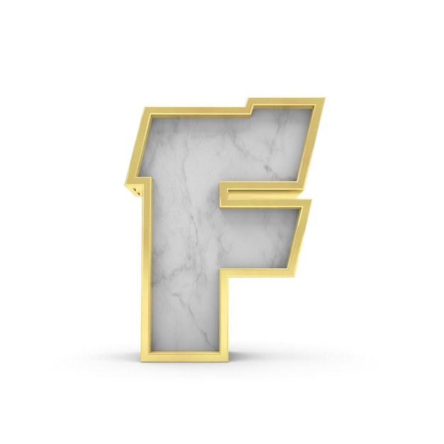 Letter F Marmer en gouden belettering lettertype 3D-rendering
