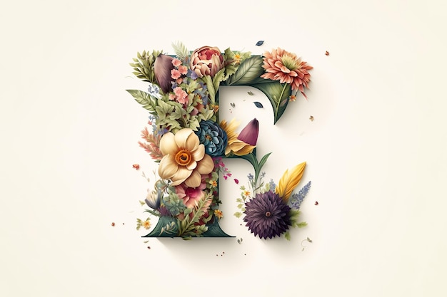 letter F met bloemen op een witte achtergrond AI gegenereerd