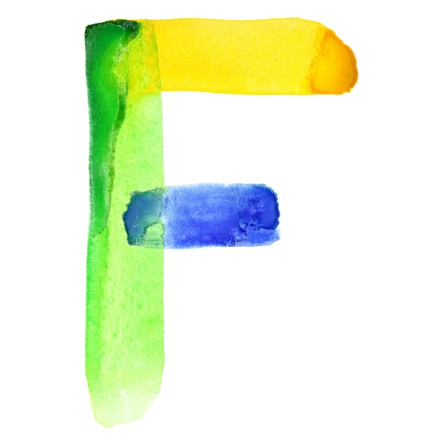 Photo letter f - vivid watercolor alphabet. colours resemble flag of brazil