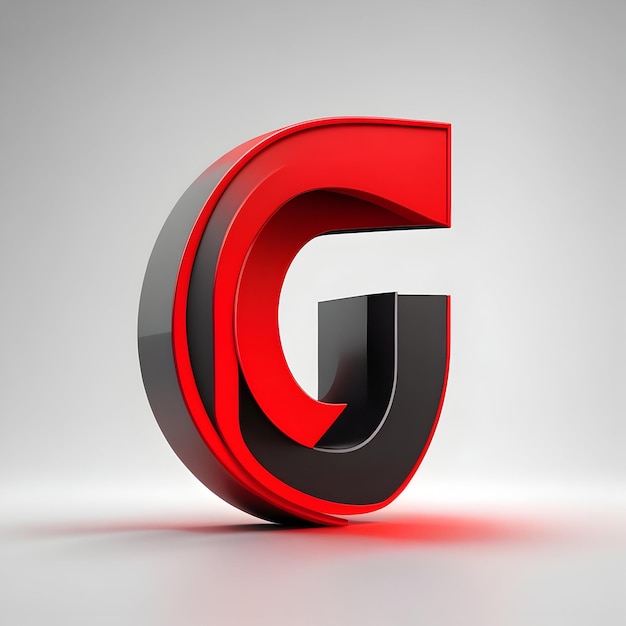 Foto letter g 3d-logo met kleuren rod en zwart moderne lettertypen en een witte achtergrond