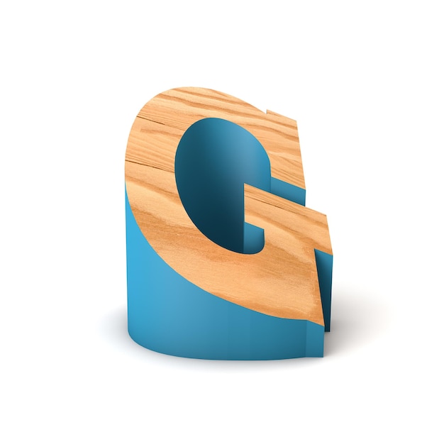 Letter G houten schuin lettertype 3D-rendering