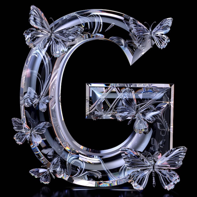 A letter g is made of metal and has butterflies on it Premium AI A letter g is made of metal and has butterflies on it Premium AI