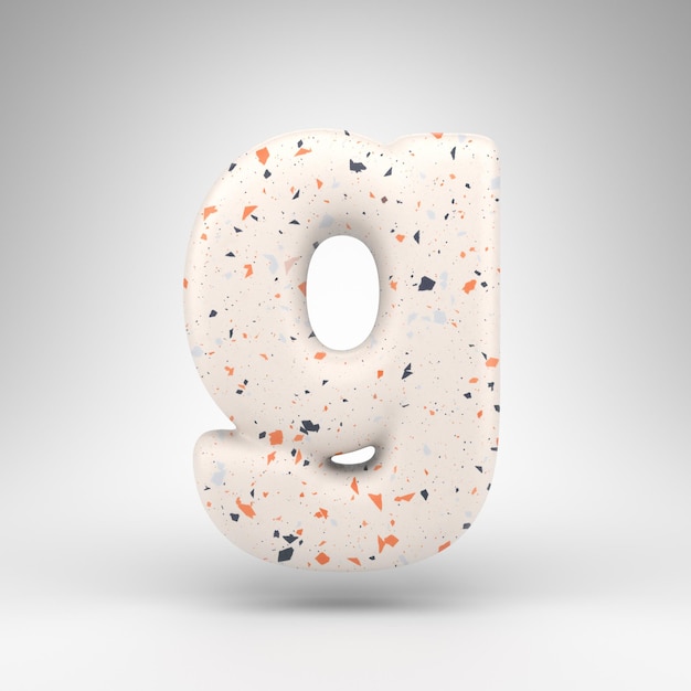 Letter G lowercase on white background. 3D rendered font with terrazzo pattern texture.