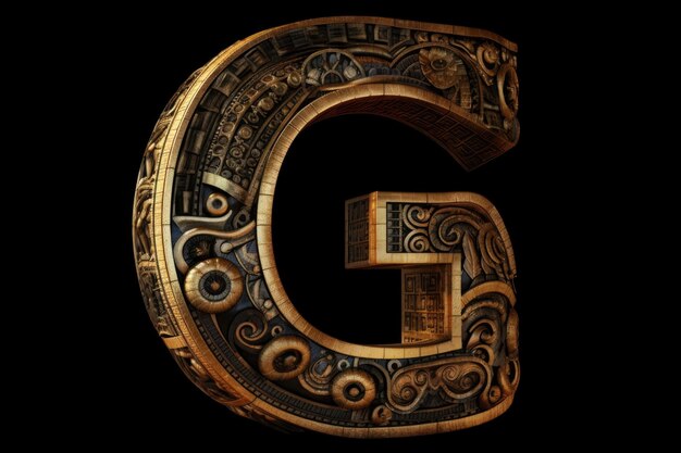 Photo letter g mayan style on black background