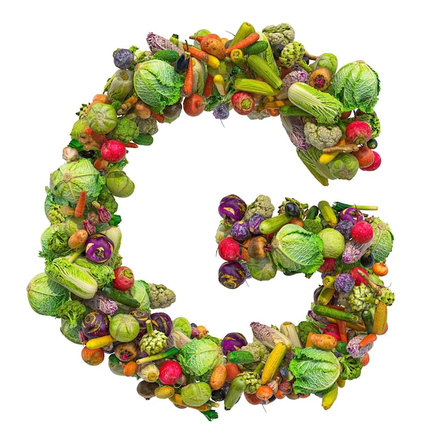 Photo letter g vegetables font 3d rendering