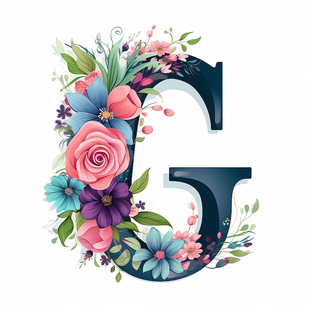 Letter G with generic logo floral design on white isolated background