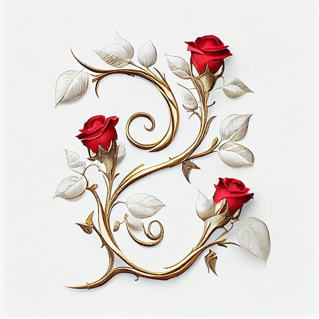 Letter Gold Color Engraved with Graceful vine Flower