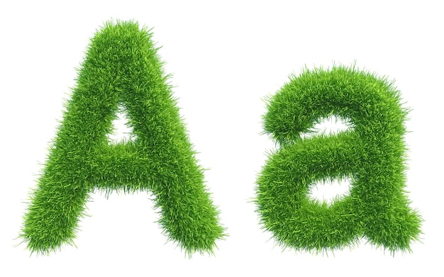 Letter A of green fresh grass isolated on a white space.