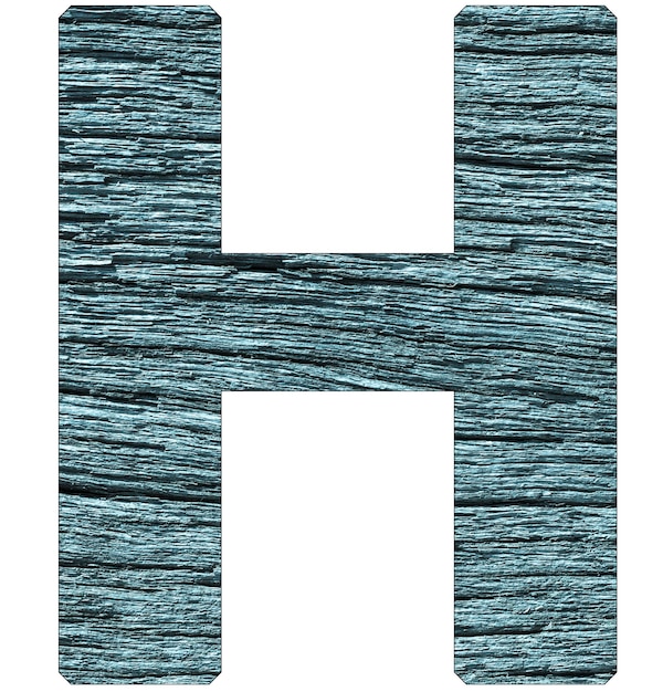 Letter H of the alphabet with wood texture in blue color