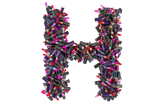 Photo letter h from colored lipsticks 3d rendering