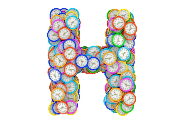 Photo letter h from colored wall clocks 3d rendering