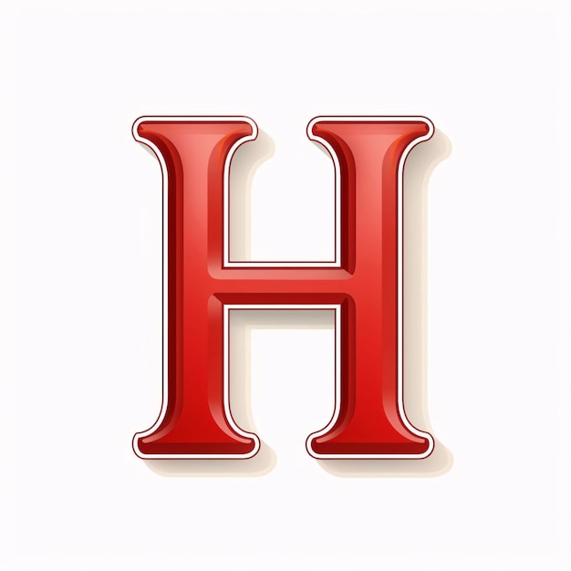 Foto letter h in rood glas geïsoleerd op witte achtergrond 3d-illustratie