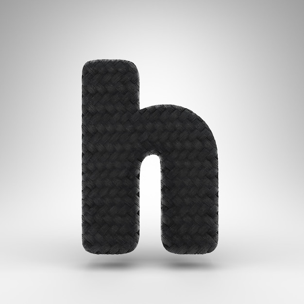 Letter H lowercase on white background. Black carbon fiber 3D rendered font with carbon thread texture.