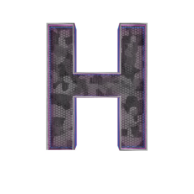 Фото Буква h металлический футуристический шрифт с синими неоновыми огнями 3d рендеринг