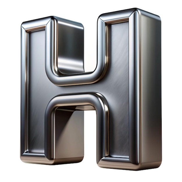 Photo letter h uppercase on white background gun metal 3d rendered font with rough metal texture