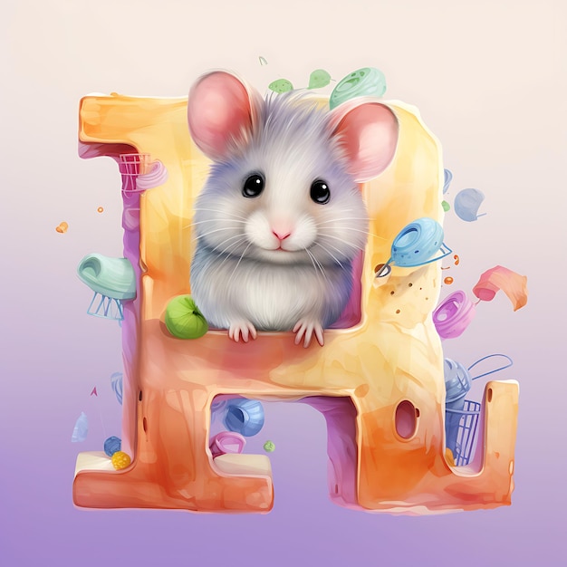 Letter h with a cute hamster peeking out from the top of the for kid creative design alphabet ideas