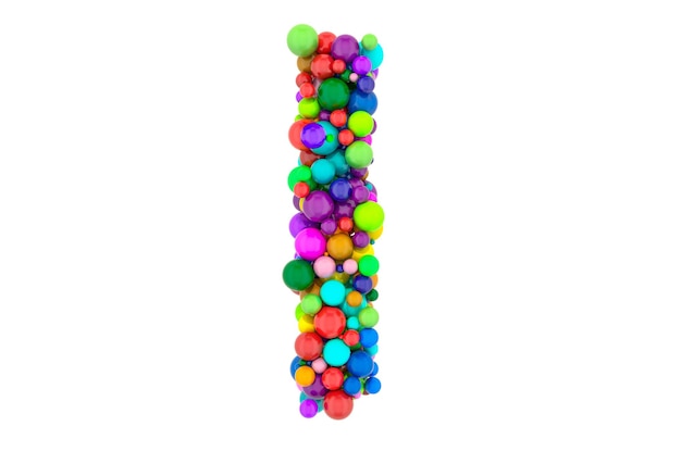 Letter I from colored balls 3D rendering isolated on white background