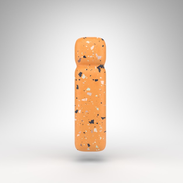 Letter I lowercase on white background. 3D rendered font with orange terrazzo pattern texture.