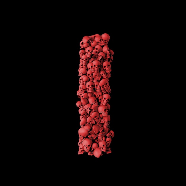 Letter I red skull font Type made from skulls 3D Rendering